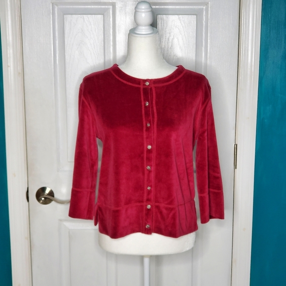 J. Jill Velvet Cardigan Top  Burgundy Mixed Buttons Small - Picture 1 of 14
